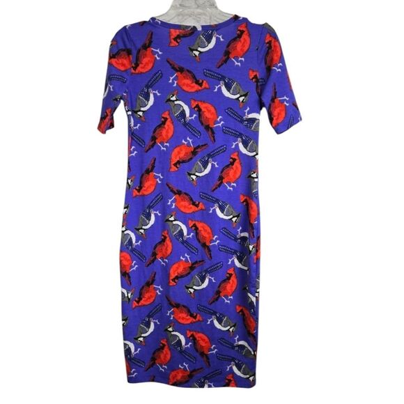 LuLaRoe NEW Red Cardinal Blue Jay Julia Purple Sheath Pencil Dress Bird Print - Picture 8 of 9